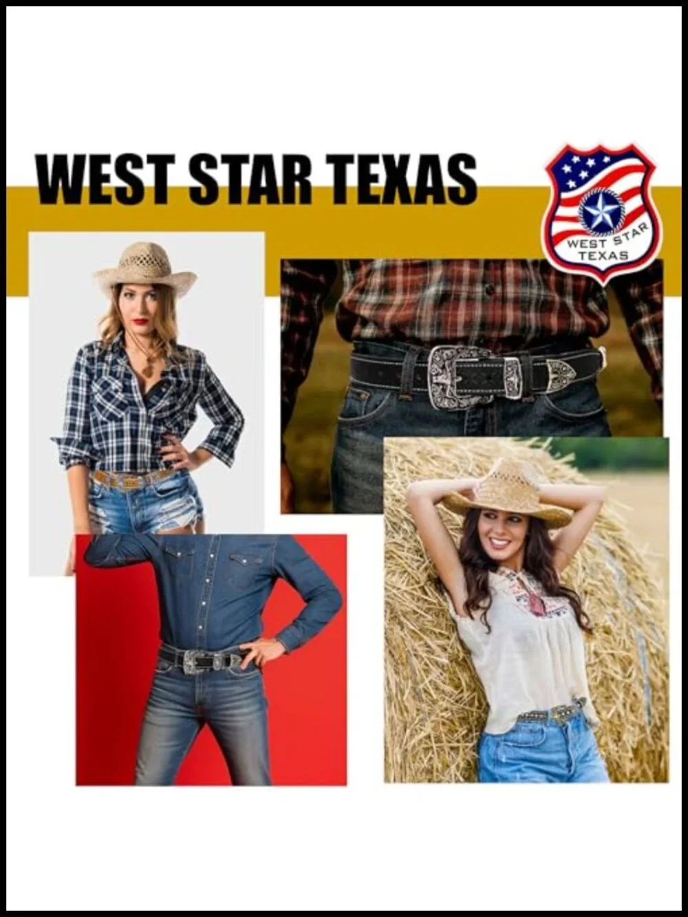 Genuine Leather Western Concho Belt with Silver Star Buckle